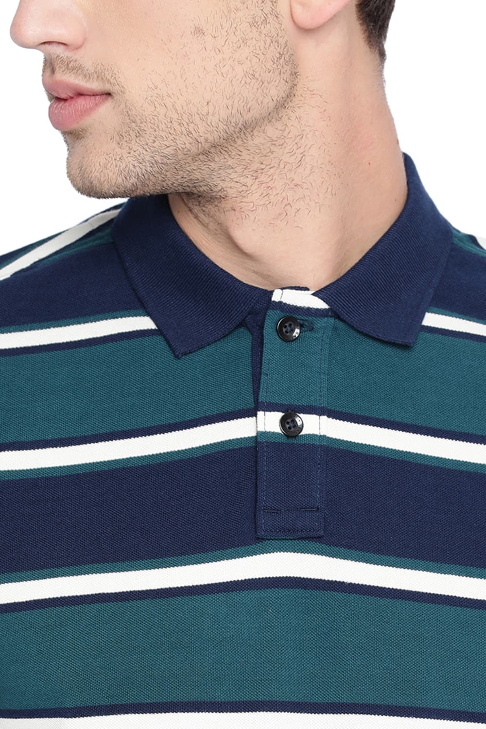 BASICS MUSCLE FIT STRIPED POLO T SHIRT