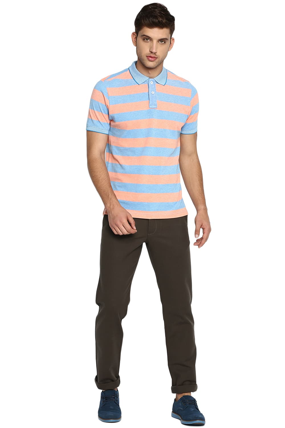 BASICS MUSCLE FIT POLO STRIPE T SHIRT