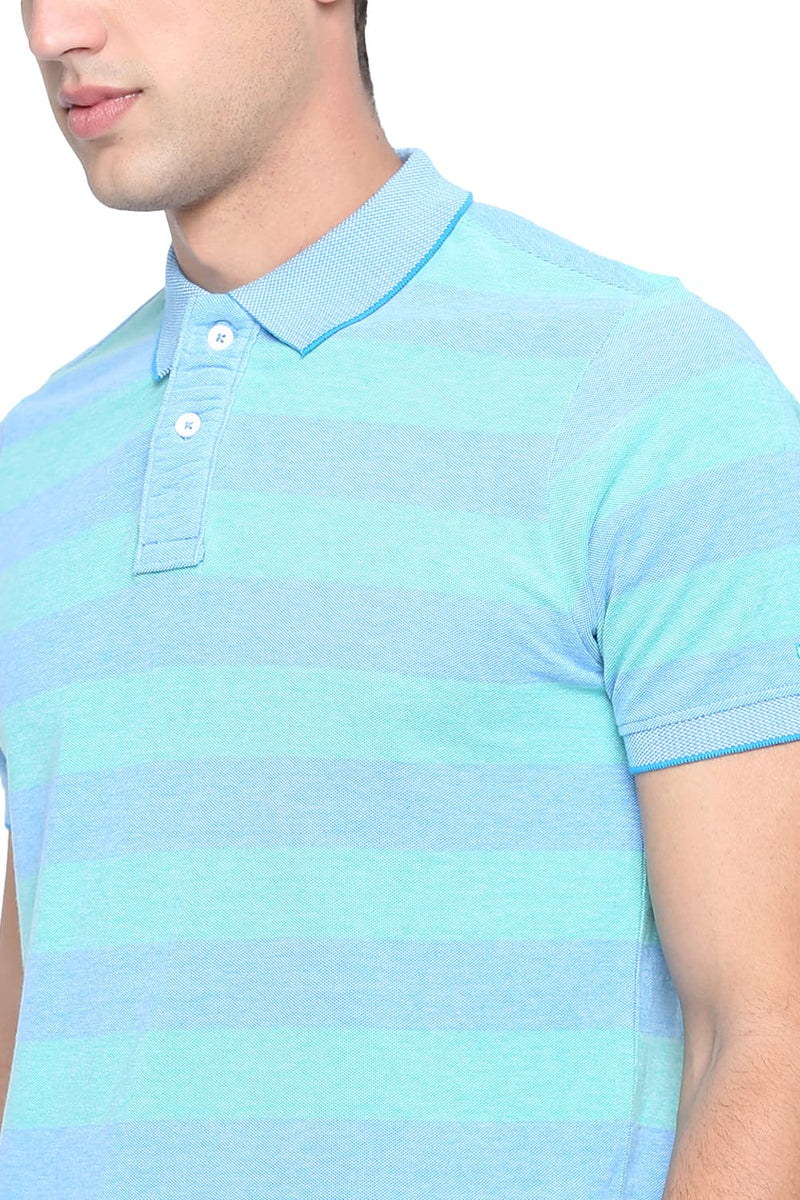 BASICS MUSCLE FIT POLO STRIPE T SHIRT