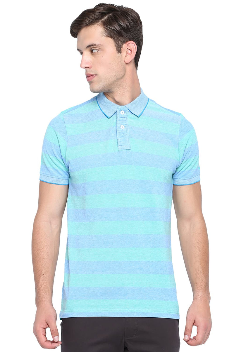 BASICS MUSCLE FIT POLO STRIPE T SHIRT