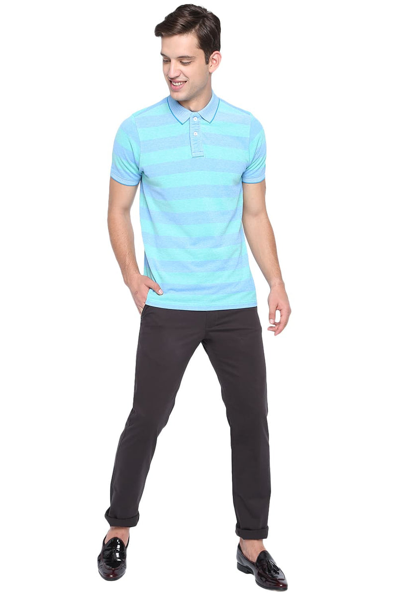 BASICS MUSCLE FIT POLO STRIPE T SHIRT