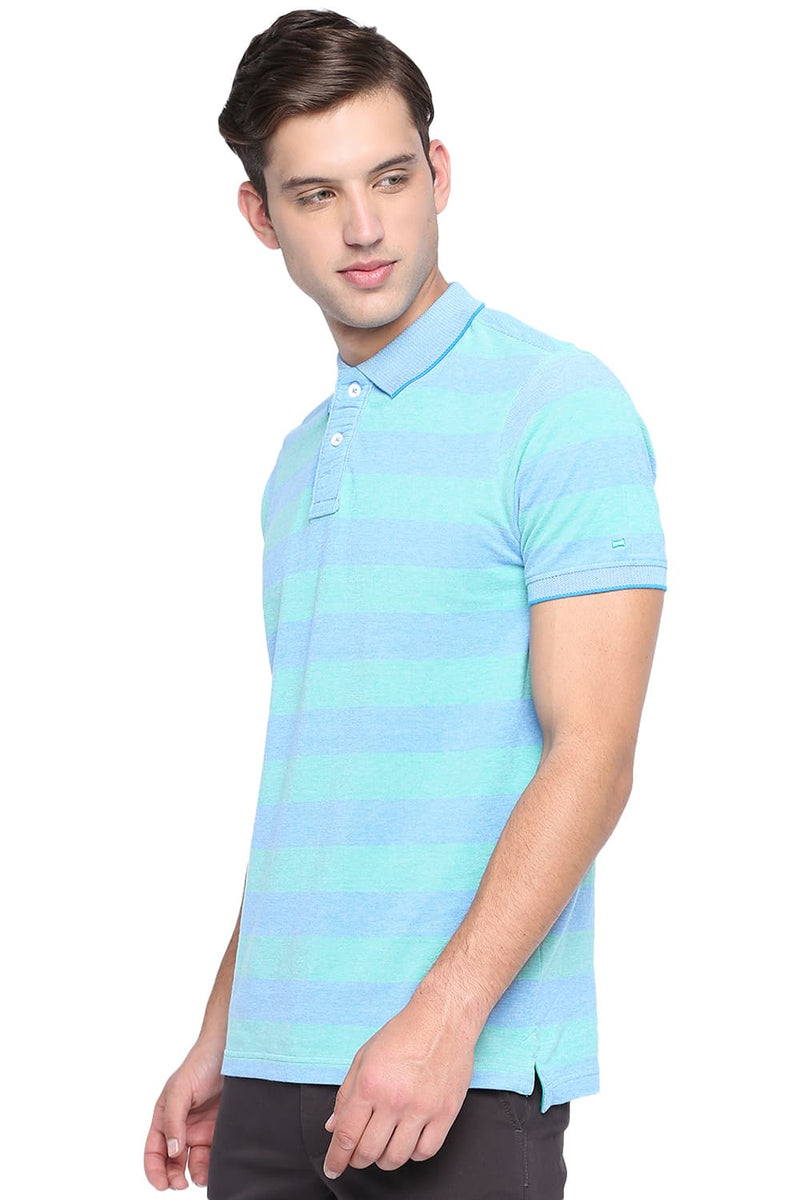 BASICS MUSCLE FIT POLO STRIPE T SHIRT