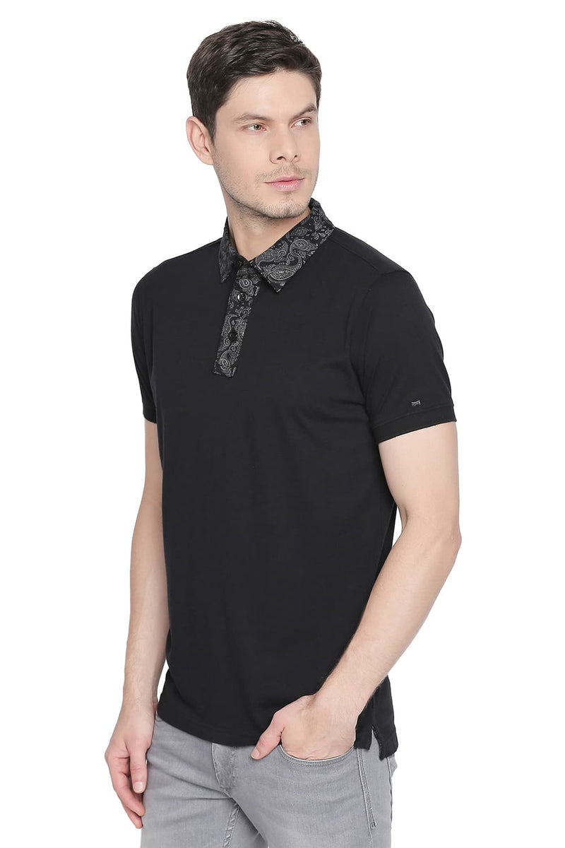 BASICS MUSCLE FIT PRINTED COLLAR POLO T SHIRT