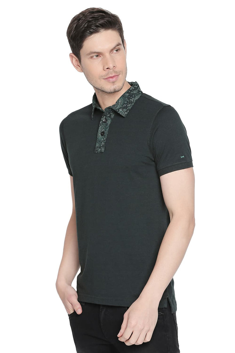 BASICS MUSCLE FIT PRINTED COLLAR POLO T SHIRT