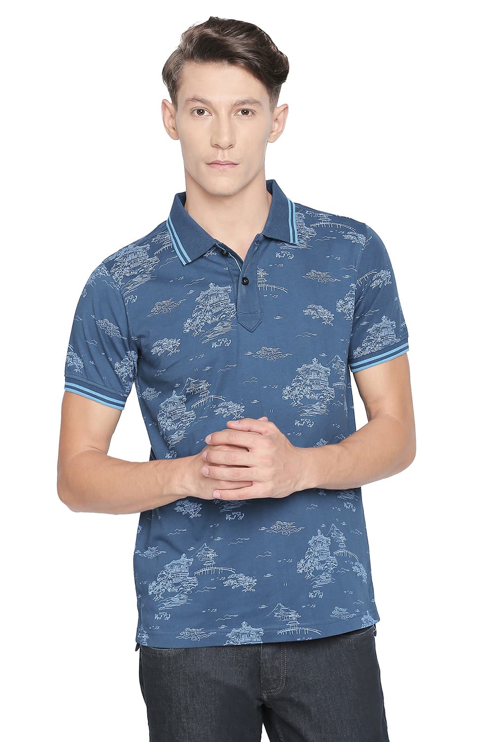 BASICS MUSCLE FIT PRINTED POLO T SHIRT