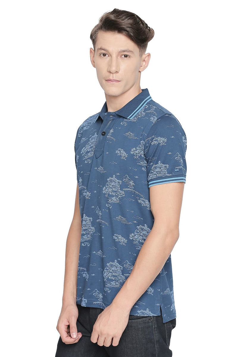 BASICS MUSCLE FIT PRINTED POLO T SHIRT