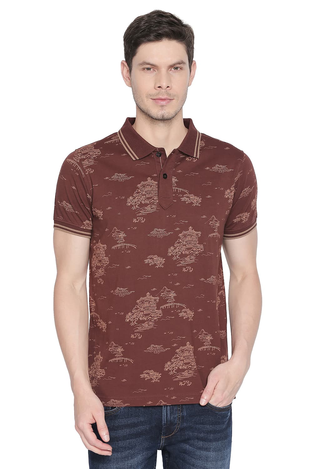 BASICS MUSCLE FIT PRINTED POLO T SHIRT