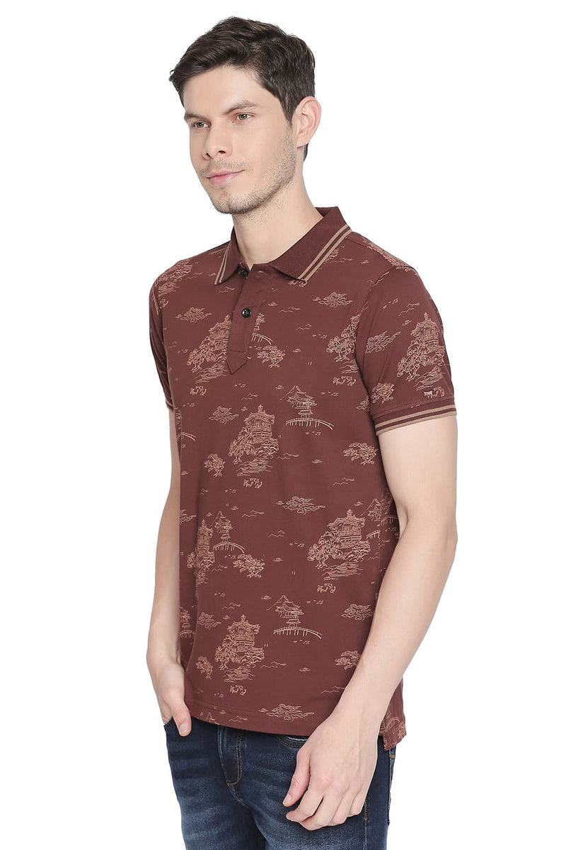 BASICS MUSCLE FIT PRINTED POLO T SHIRT