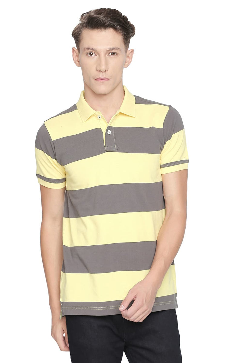 BASICS MUSCLE FIT STRIPE POLO T SHIRT