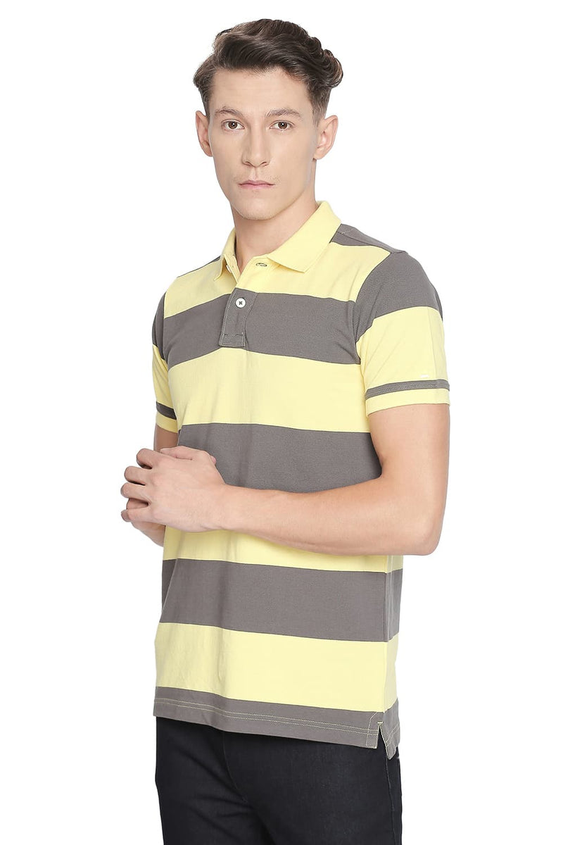 BASICS MUSCLE FIT STRIPE POLO T SHIRT