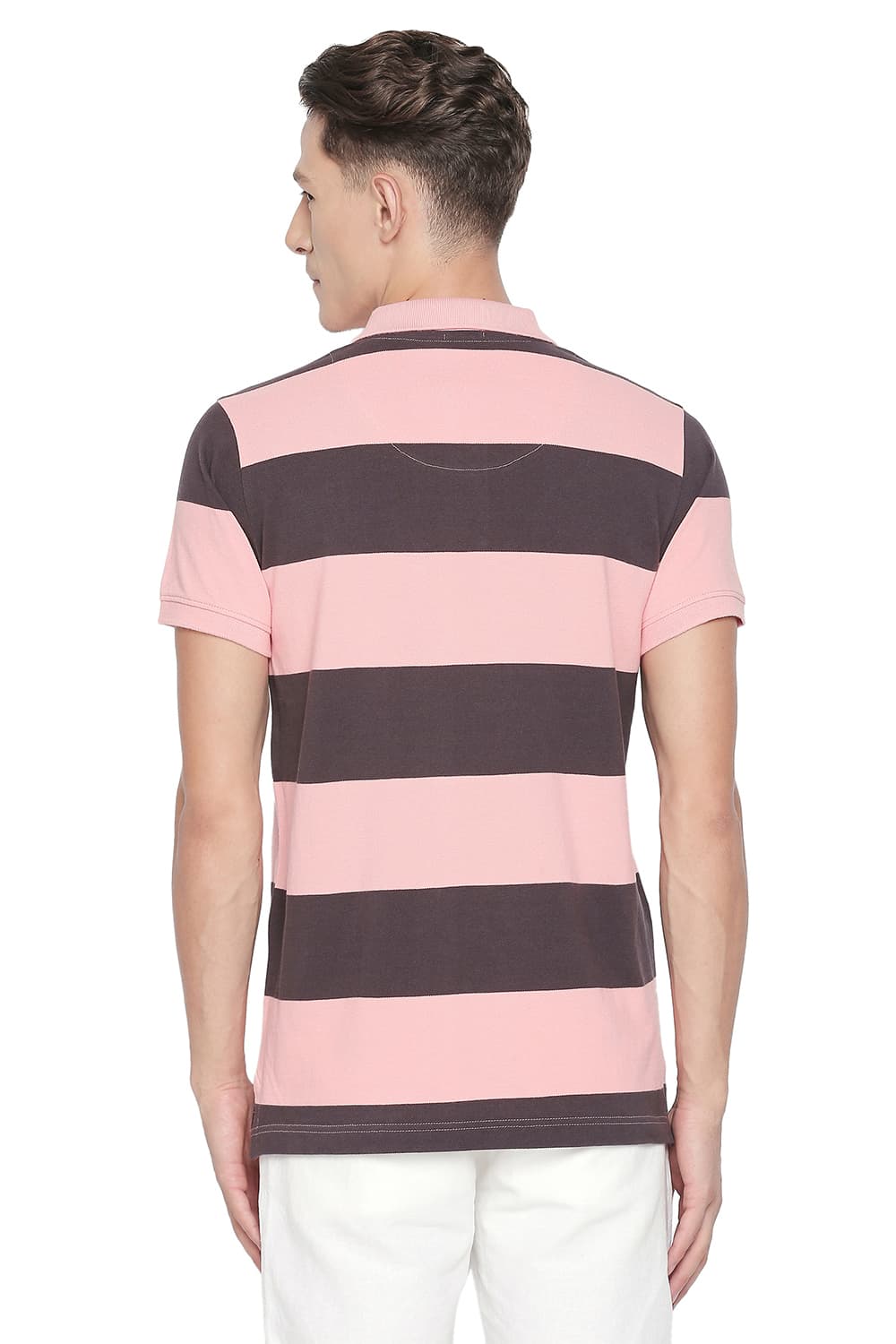 BASICS MUSCLE FIT STRIPE POLO T SHIRT