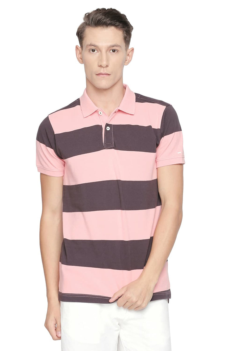 BASICS MUSCLE FIT STRIPE POLO T SHIRT