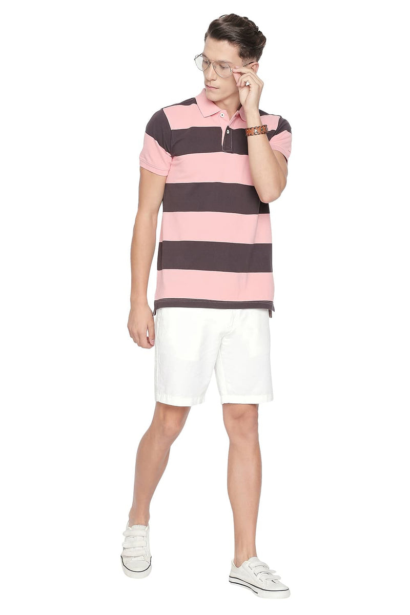 BASICS MUSCLE FIT STRIPE POLO T SHIRT