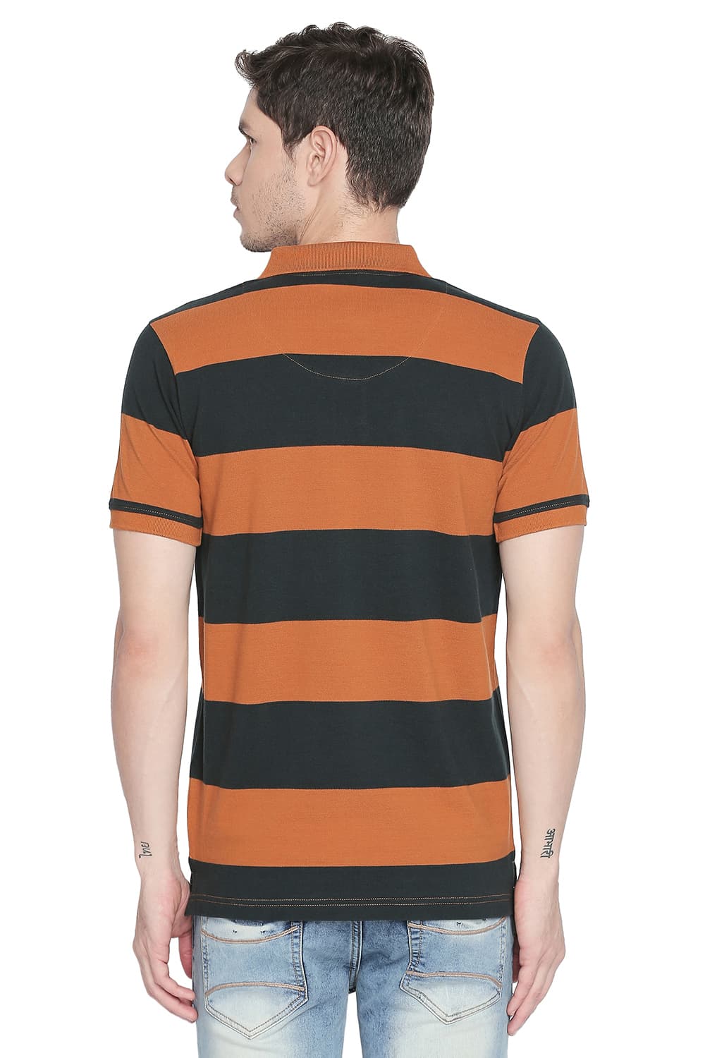 BASICS MUSCLE FIT STRIPE POLO T SHIRT