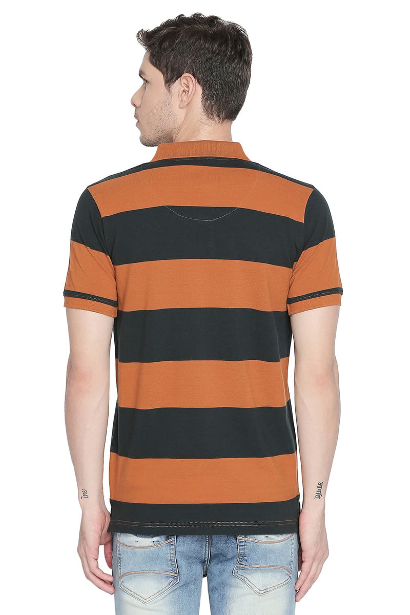 BASICS MUSCLE FIT STRIPE POLO T SHIRT