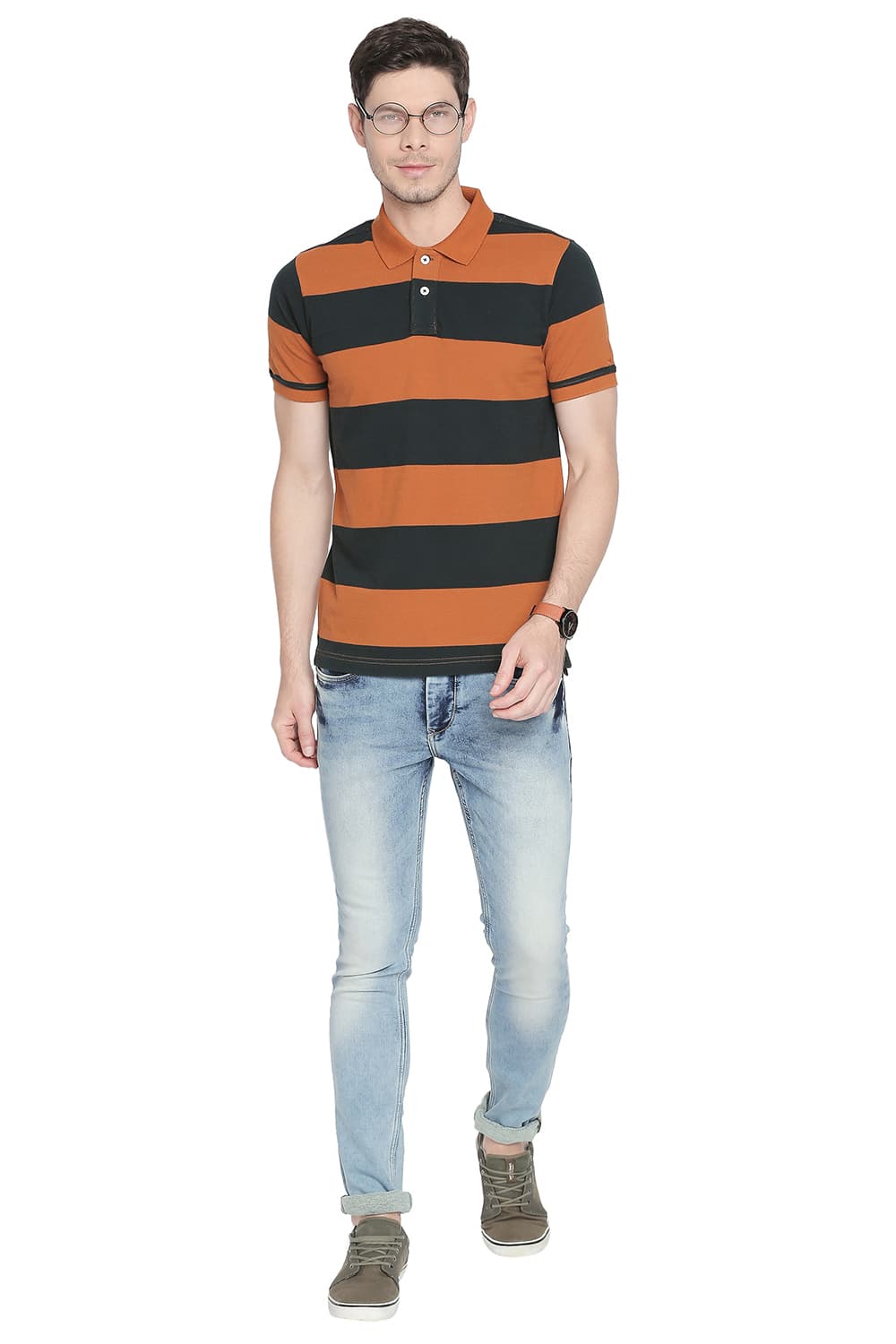 BASICS MUSCLE FIT STRIPE POLO T SHIRT