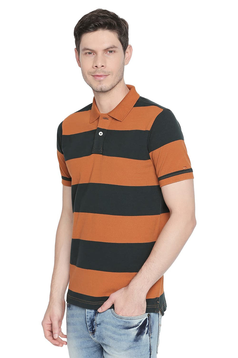 BASICS MUSCLE FIT STRIPE POLO T SHIRT