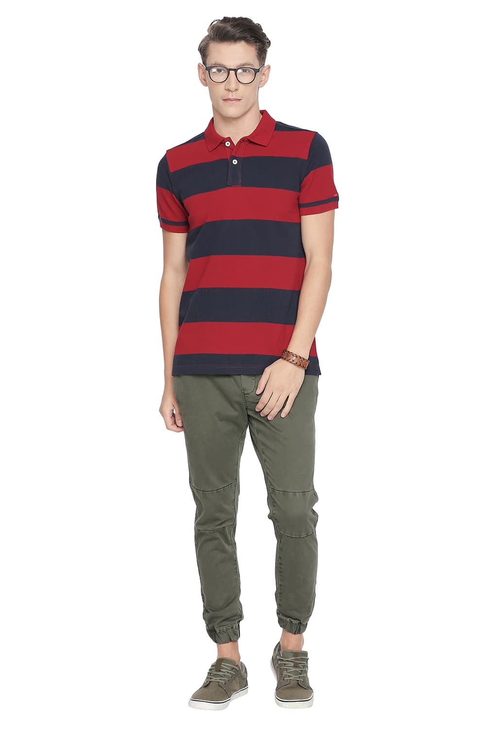 BASICS MUSCLE FIT STRIPE POLO T SHIRT