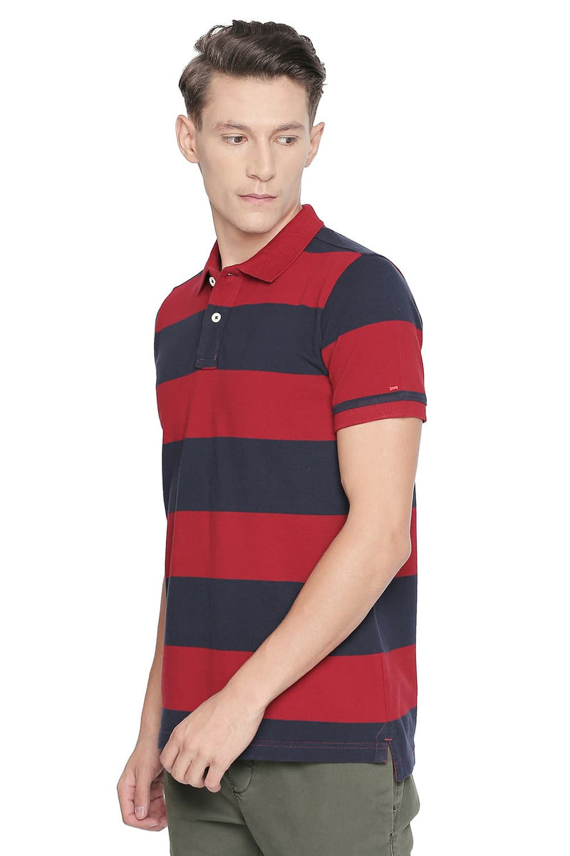 BASICS MUSCLE FIT STRIPE POLO T SHIRT