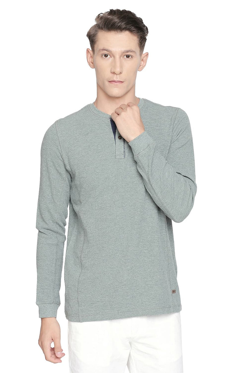 BASICS MUSCLE FIT HENLEY LONG SLEEVE T SHIRT