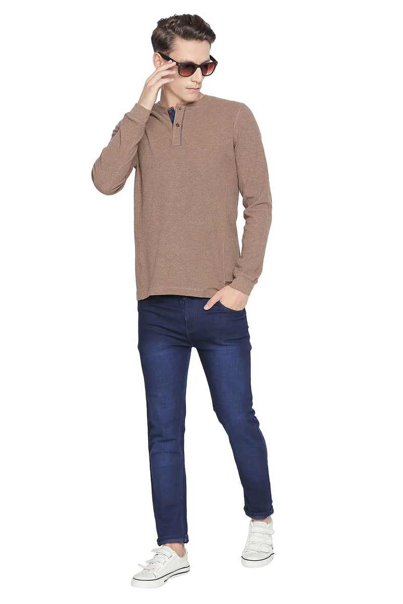 BASICS MUSCLE FIT HENLEY LONG SLEEVE T SHIRT