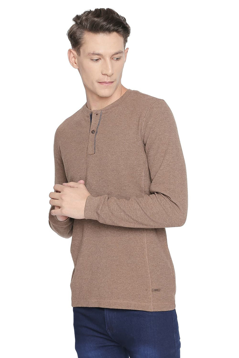 BASICS MUSCLE FIT HENLEY LONG SLEEVE T SHIRT