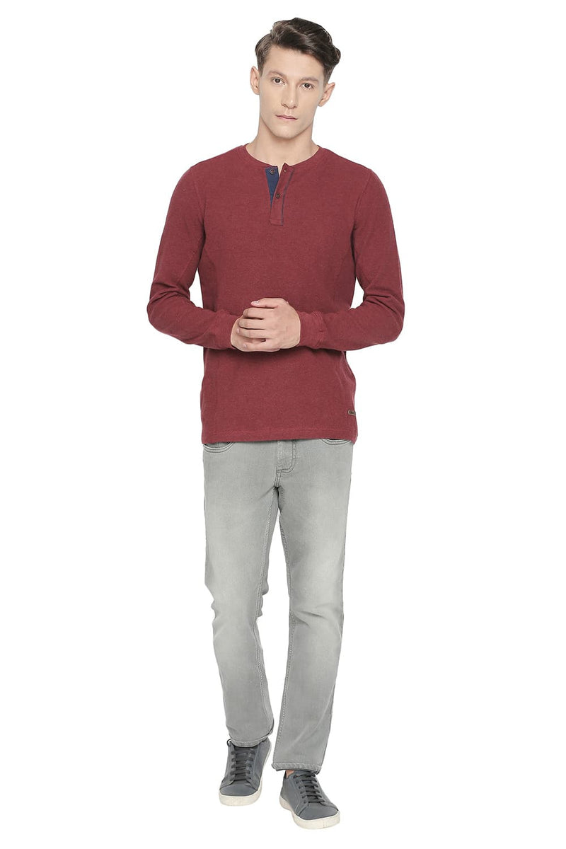 BASICS MUSCLE FIT HENLEY LONG SLEEVE T SHIRT