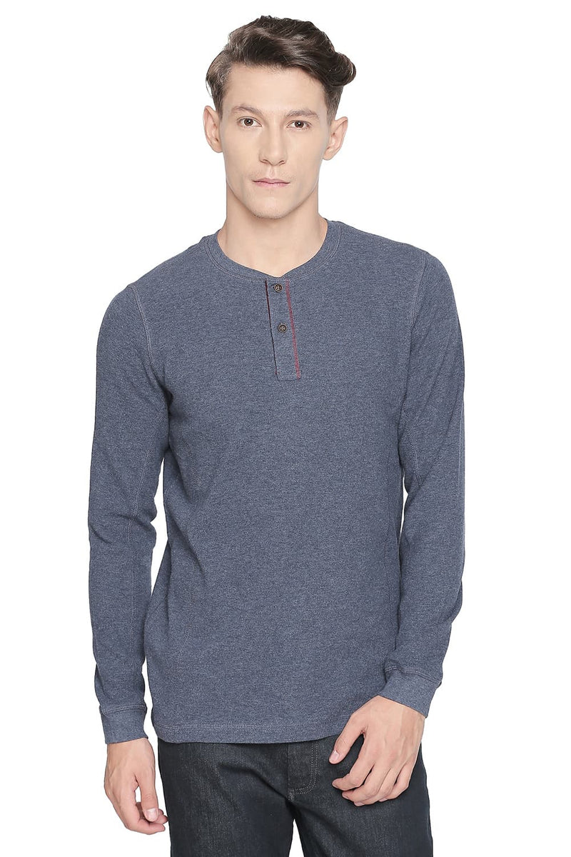 BASICS MUSCLE FIT HENLEY LONG SLEEVE T SHIRT