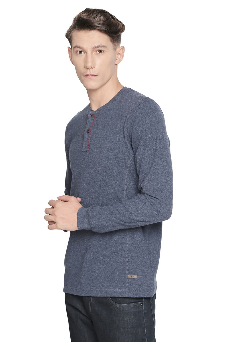 BASICS MUSCLE FIT HENLEY LONG SLEEVE T SHIRT