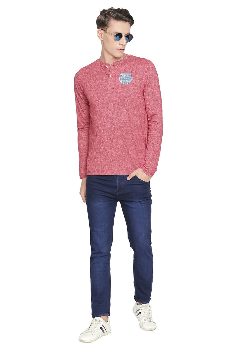 BASICS MUSCLE FIT HENLEY LONG SLEEVE T SHIRT