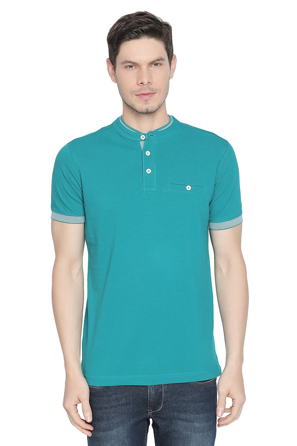 BASICS MUSCLE FIT MANDARIN POLO T SHIRT