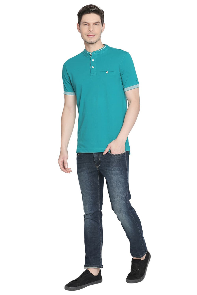 BASICS MUSCLE FIT MANDARIN POLO T SHIRT