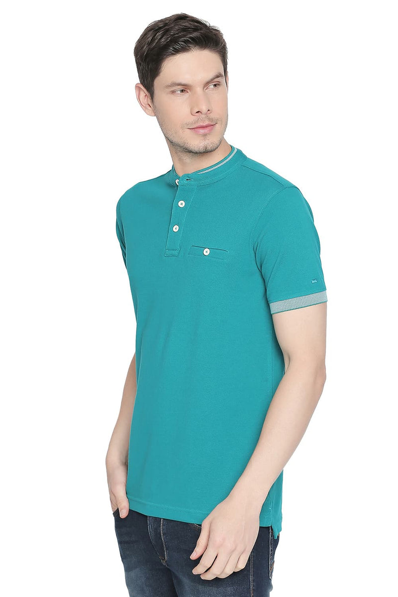 BASICS MUSCLE FIT MANDARIN POLO T SHIRT