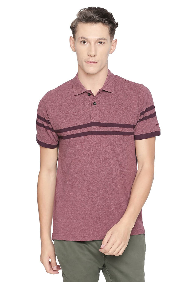 BASICS MUSCLE FIT ENGINEERED STRIPES POLO T SHIRT