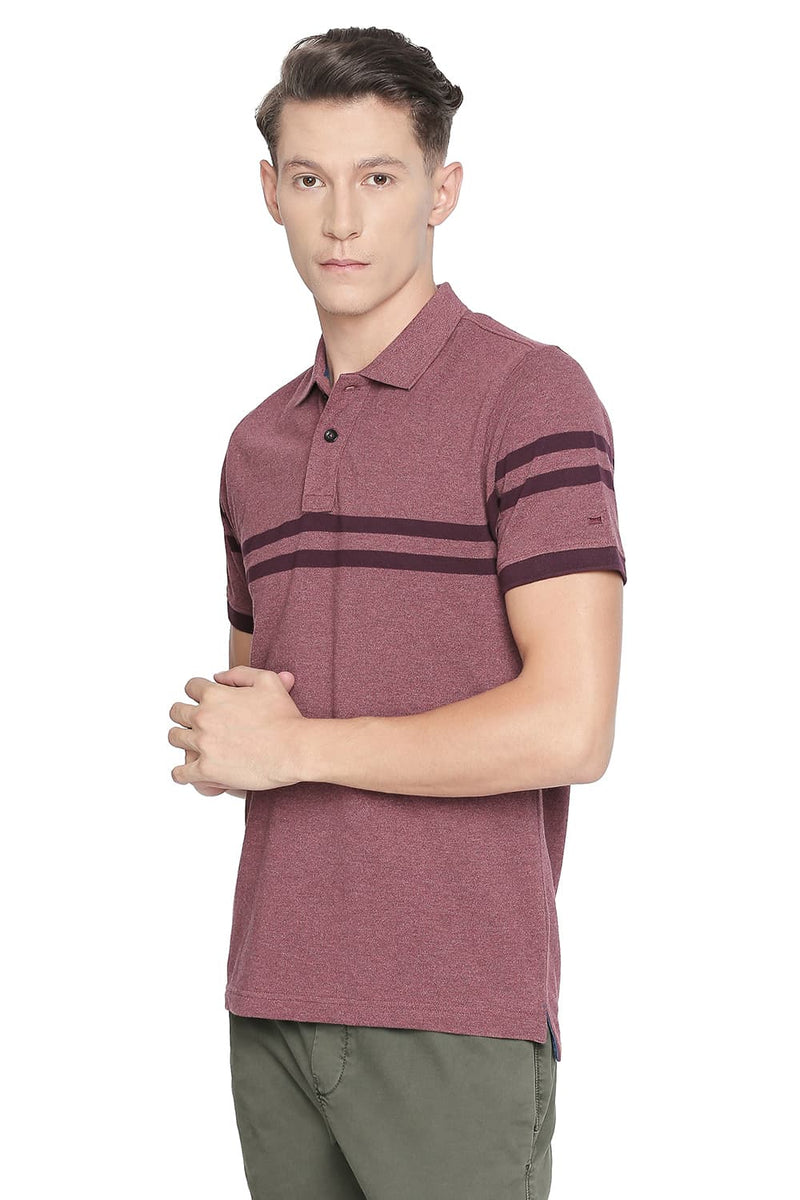 BASICS MUSCLE FIT ENGINEERED STRIPES POLO T SHIRT