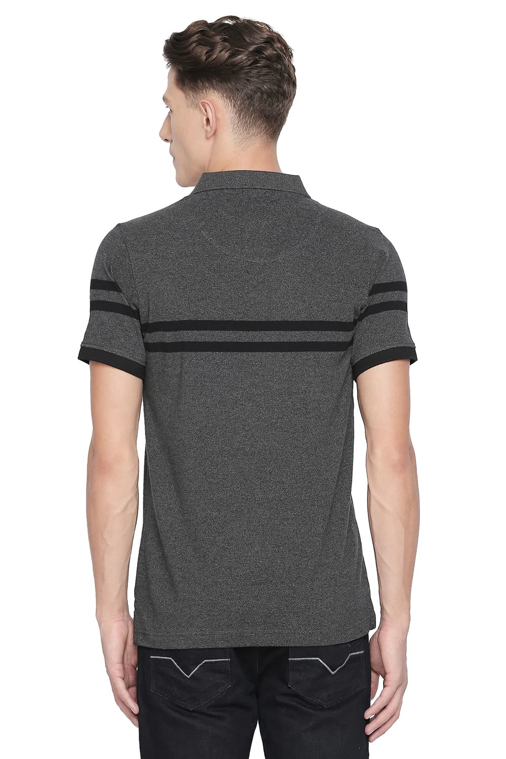 BASICS MUSCLE FIT ENGINEERED STRIPES POLO T SHIRT