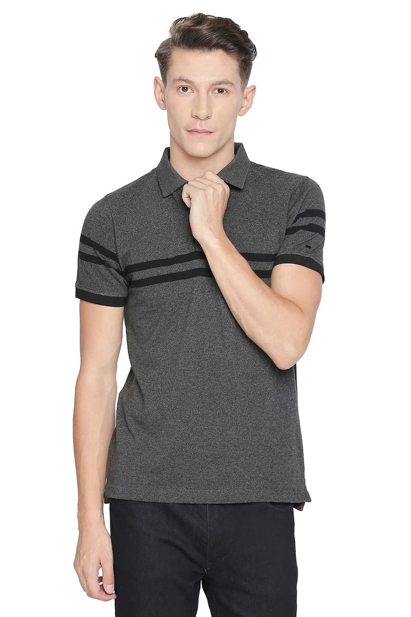 BASICS MUSCLE FIT ENGINEERED STRIPES POLO T SHIRT