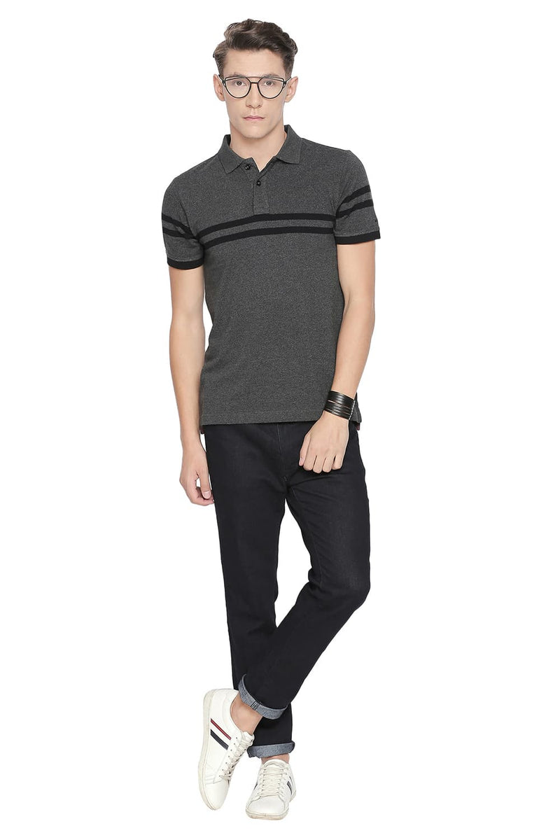 BASICS MUSCLE FIT ENGINEERED STRIPES POLO T SHIRT