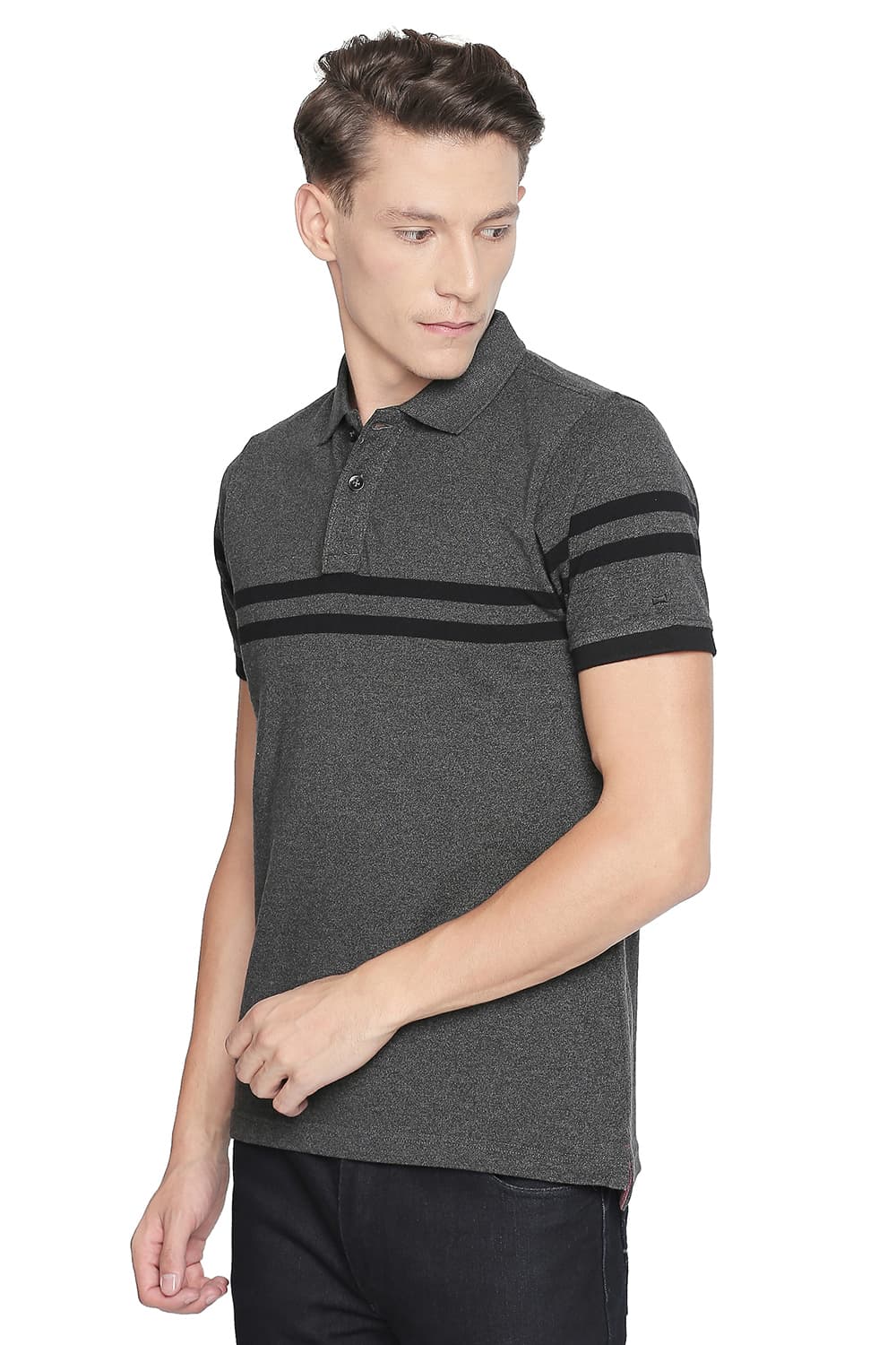 BASICS MUSCLE FIT ENGINEERED STRIPES POLO T SHIRT