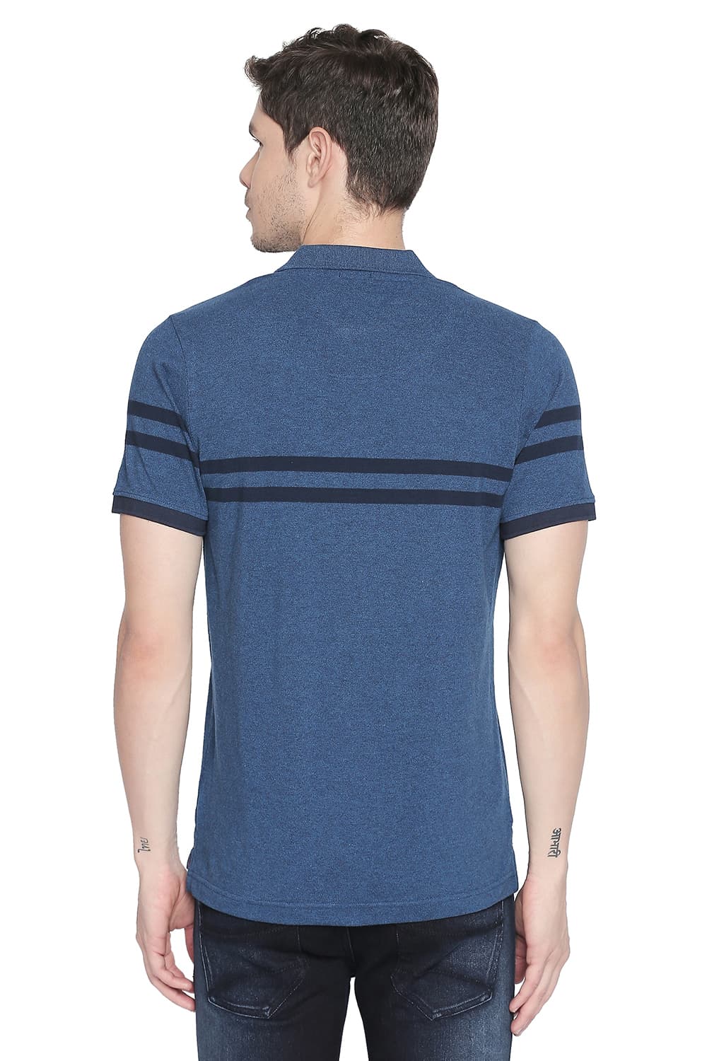 BASICS MUSCLE FIT ENGINEERED STRIPES POLO T SHIRT