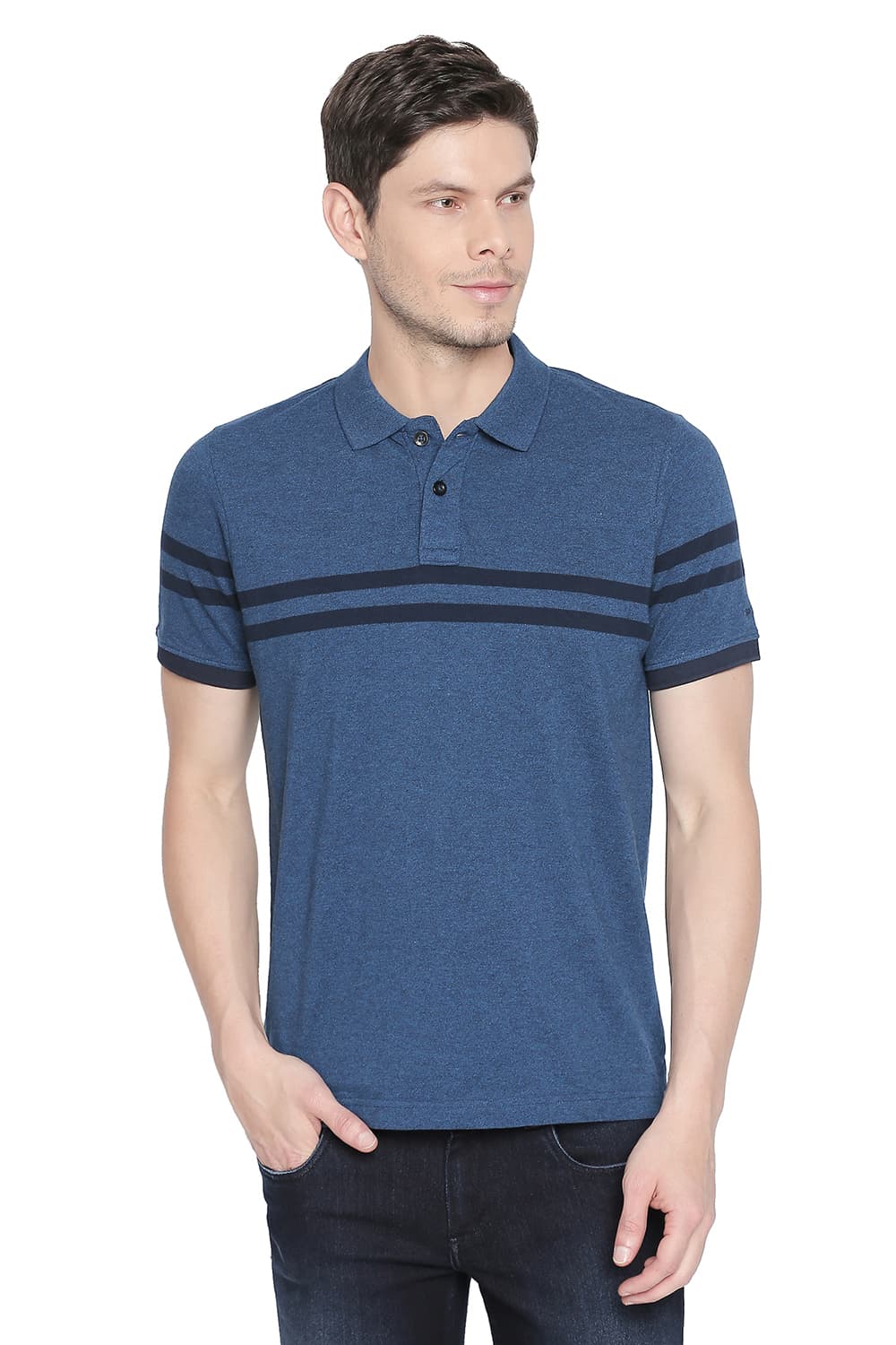 BASICS MUSCLE FIT ENGINEERED STRIPES POLO T SHIRT