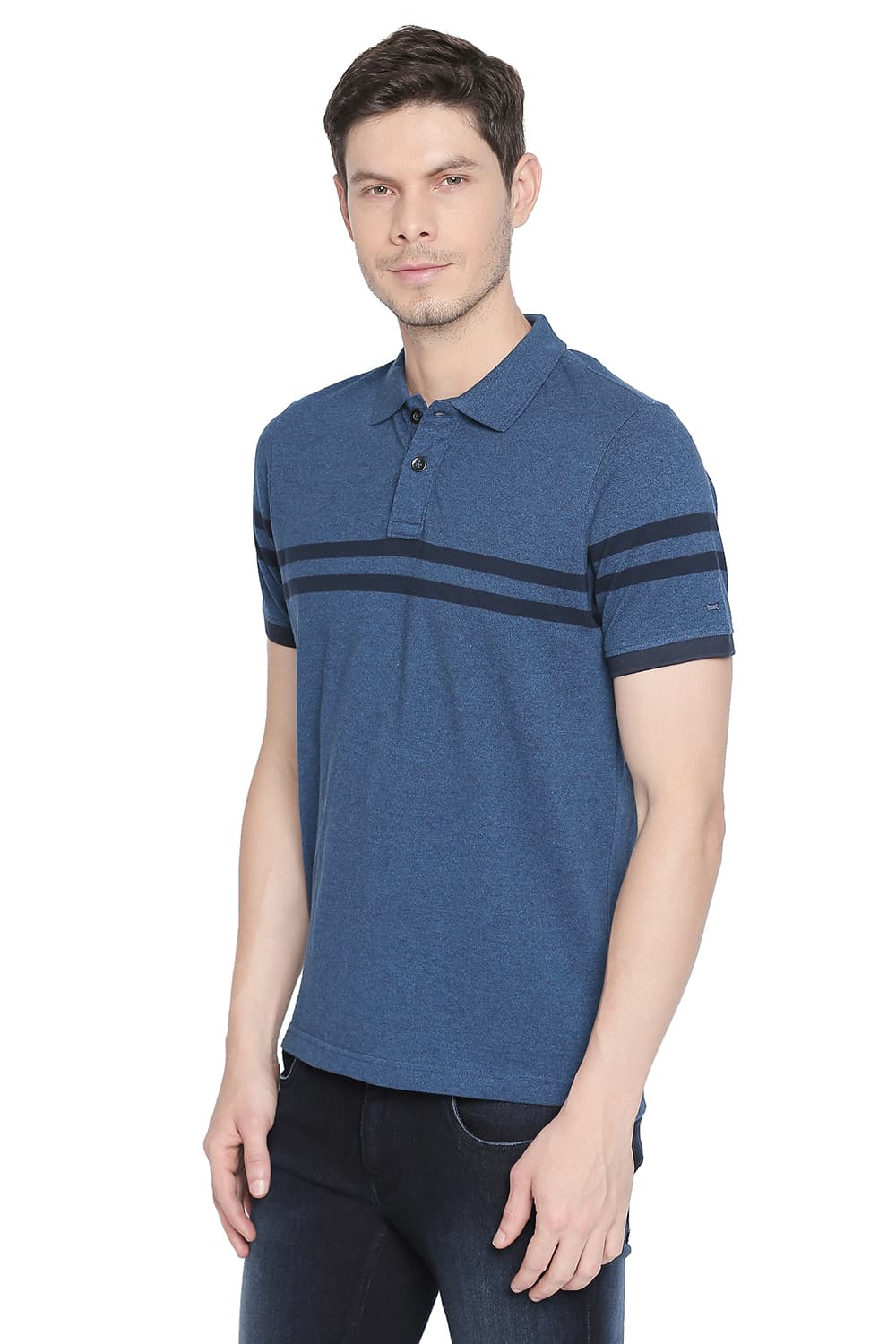 BASICS MUSCLE FIT ENGINEERED STRIPES POLO T SHIRT