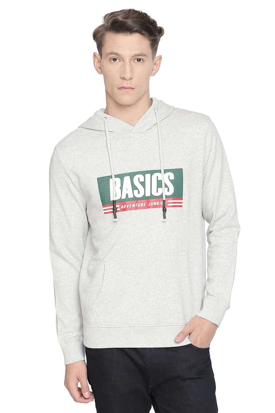 BASICS MUSCLE FIT CLOUD HEATHER HOODED PULLOVER KNIT JACKET