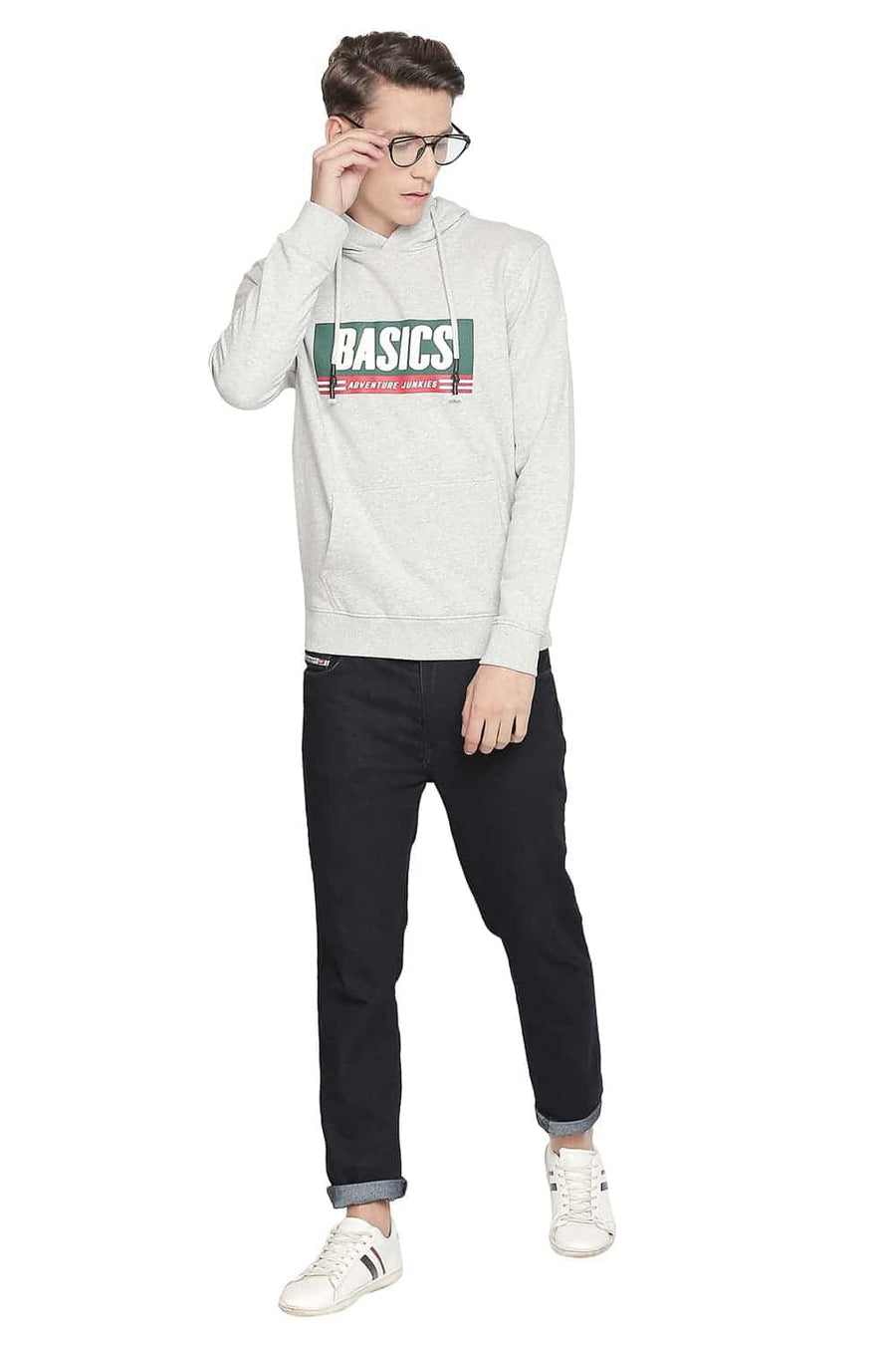 BASICS MUSCLE FIT CLOUD HEATHER HOODED PULLOVER KNIT JACKET