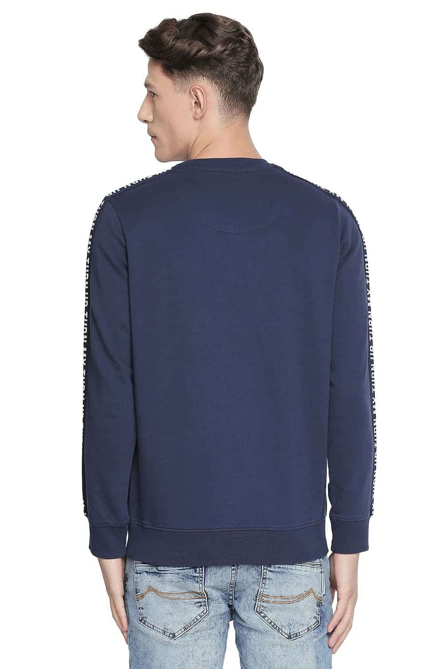 BASICS MUSCLE FIT DRESS BLUE CREW NECK PULLOVER KNIT JACKET