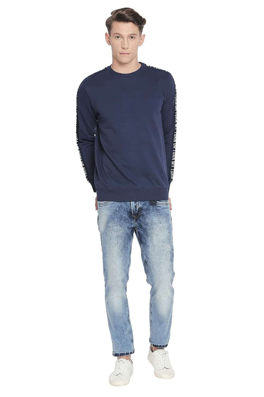 BASICS MUSCLE FIT DRESS BLUE CREW NECK PULLOVER KNIT JACKET