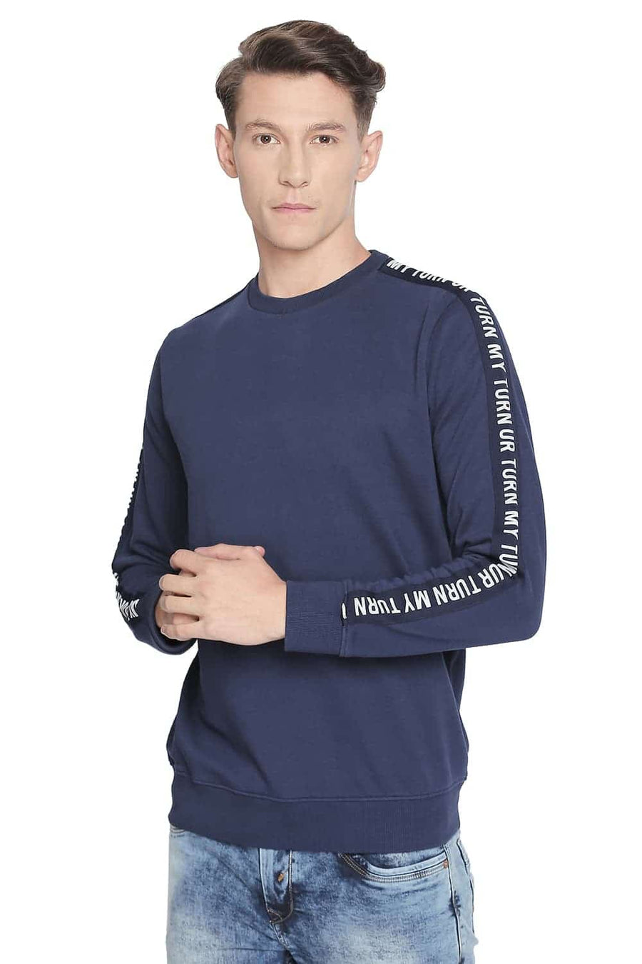 BASICS MUSCLE FIT DRESS BLUE CREW NECK PULLOVER KNIT JACKET