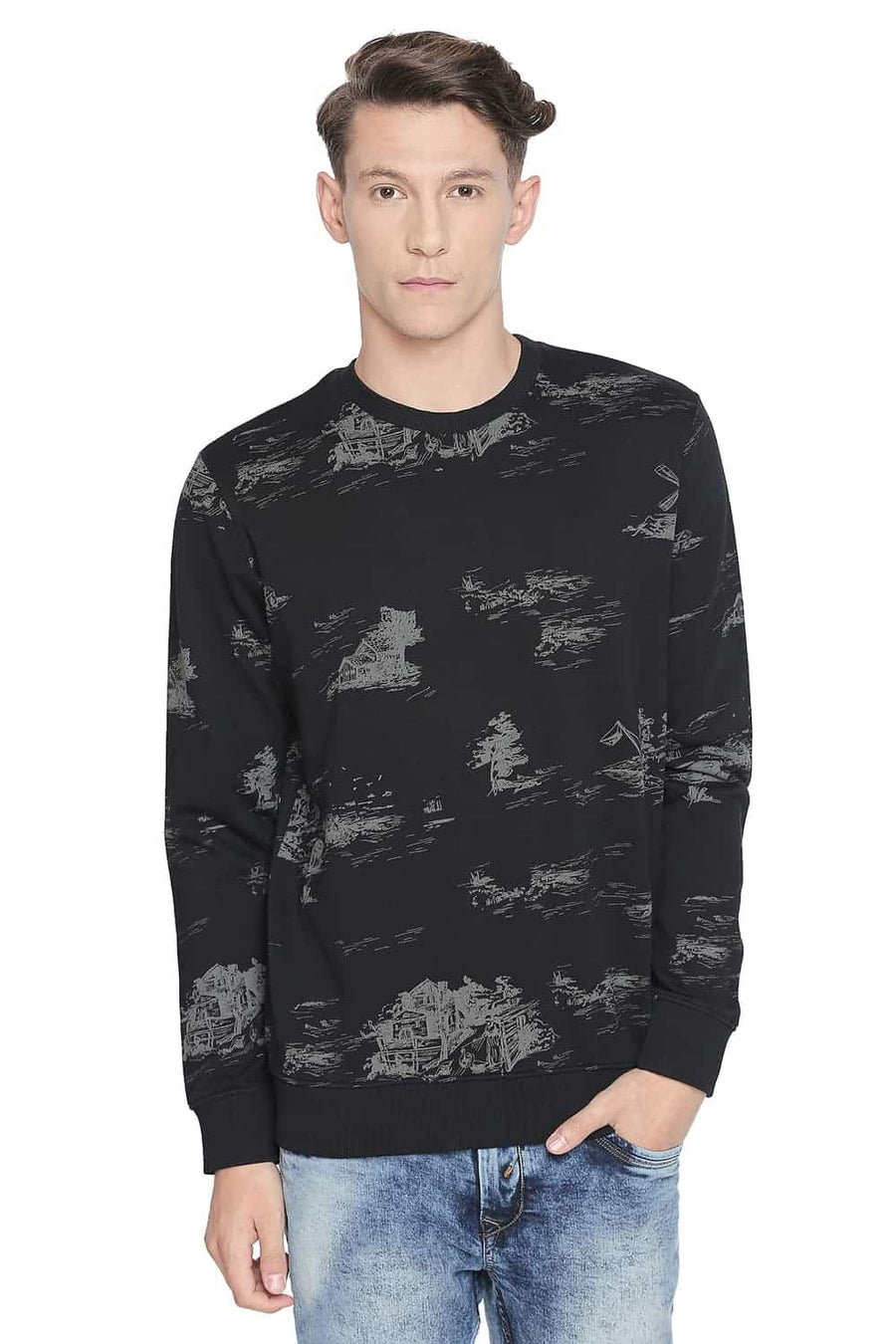 BASICS MUSCLE FIT BLACK BEAUTY PRINTED PULLOVER KNIT JACKET