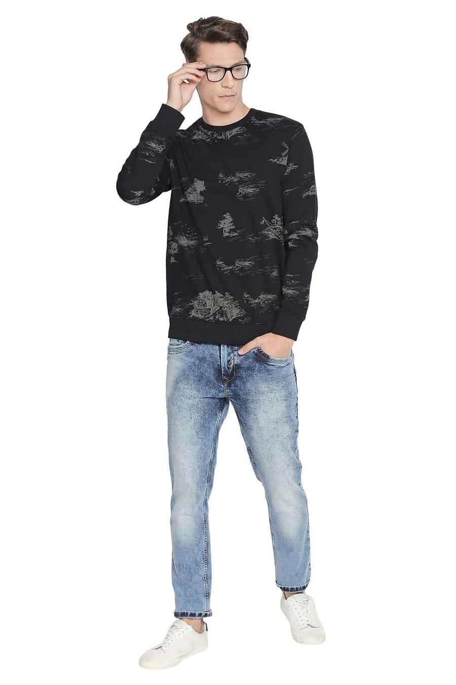 BASICS MUSCLE FIT BLACK BEAUTY PRINTED PULLOVER KNIT JACKET