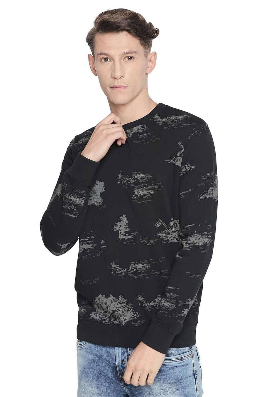 BASICS MUSCLE FIT BLACK BEAUTY PRINTED PULLOVER KNIT JACKET